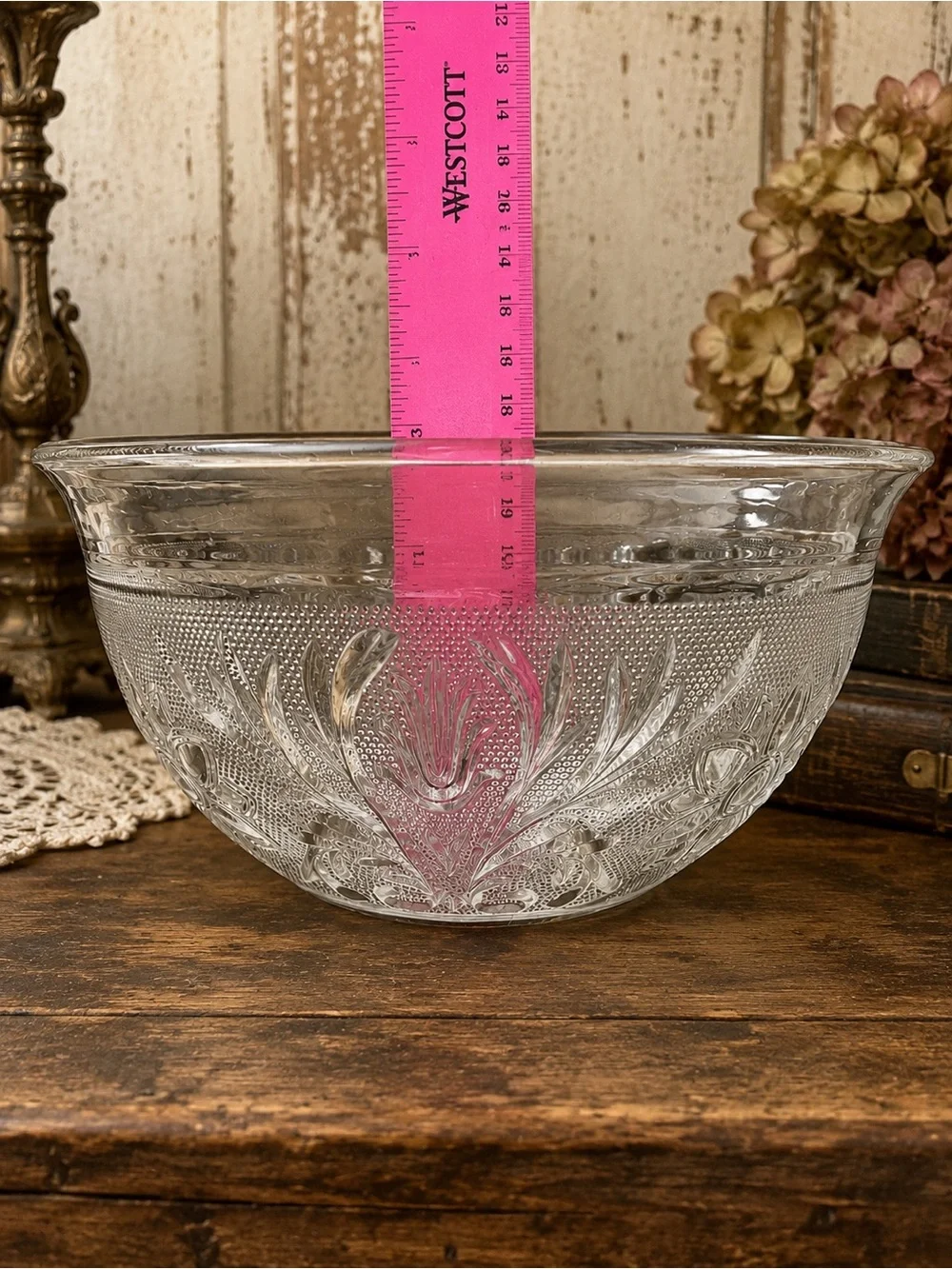 Vintage Clear Pressed Glass Bowl & Underplate Floral Serving Set